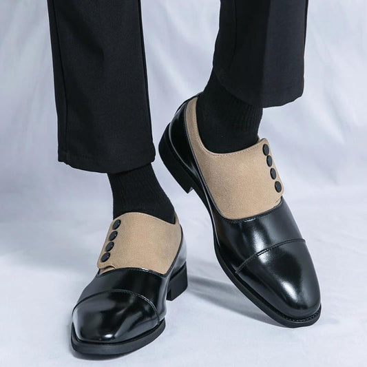 Men's Slip On Low Top Pointed Round Toe Button Leather Shoes