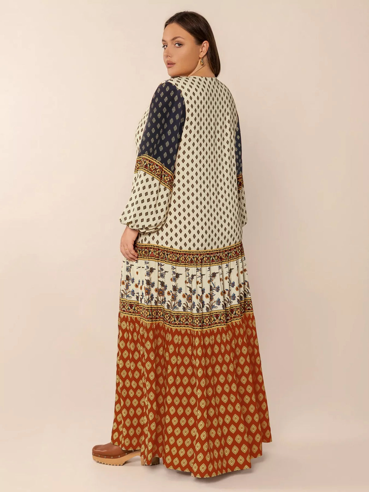 Plus Size Notched Balloon Sleeve Maxi Dress