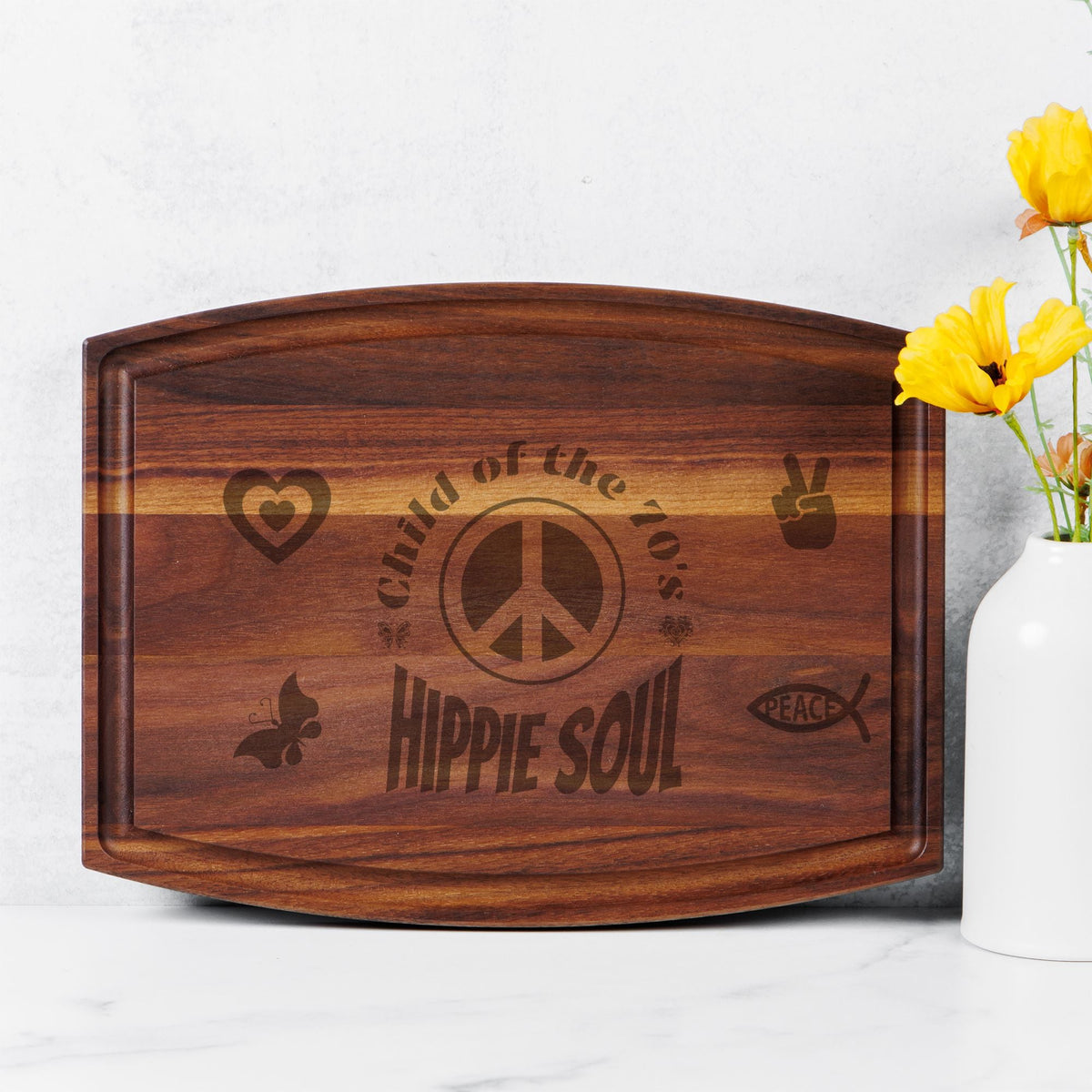 Child of the 70s Arched Wood Cutting Board with Groove - 12" x 9"