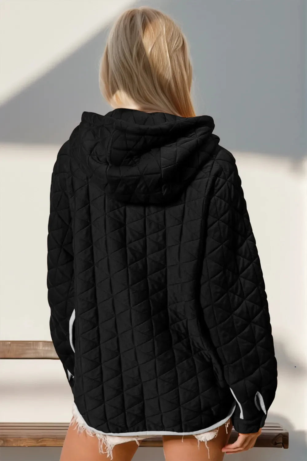 Sudadera con capucha de manga larga con broches a presión hasta la mitad, bolsillo y ribete en contraste Double Take