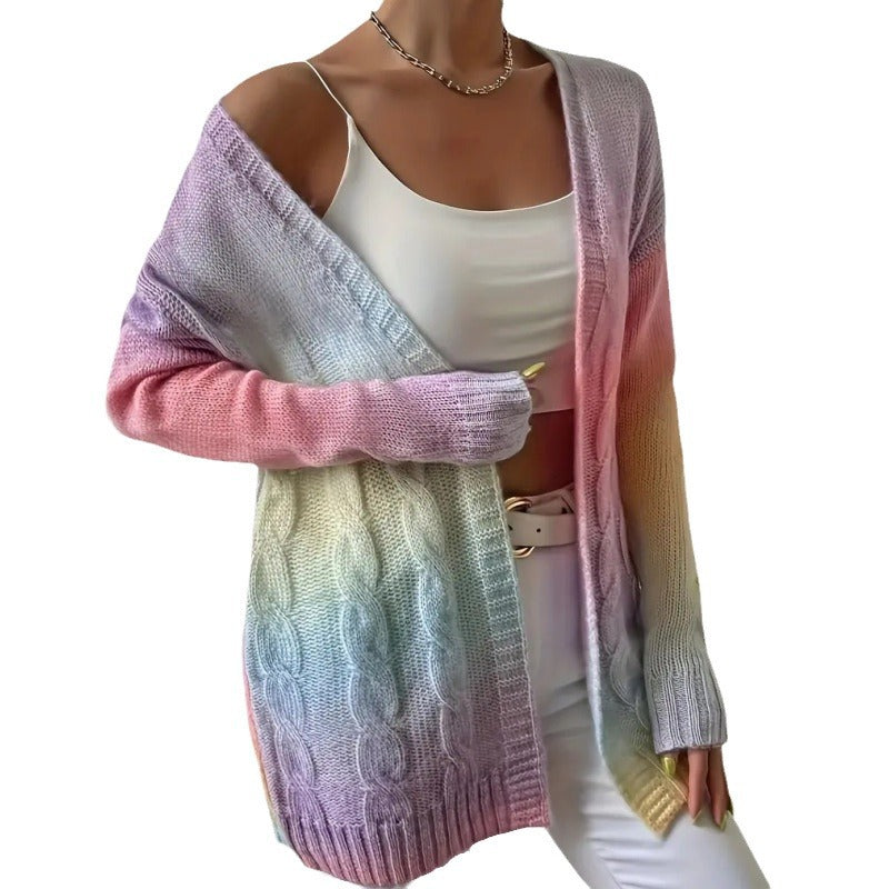 Cárdigan de punto a la moda con degradado para mujer de tallas grandes. Ver tabla de tallas en "más detalles"
