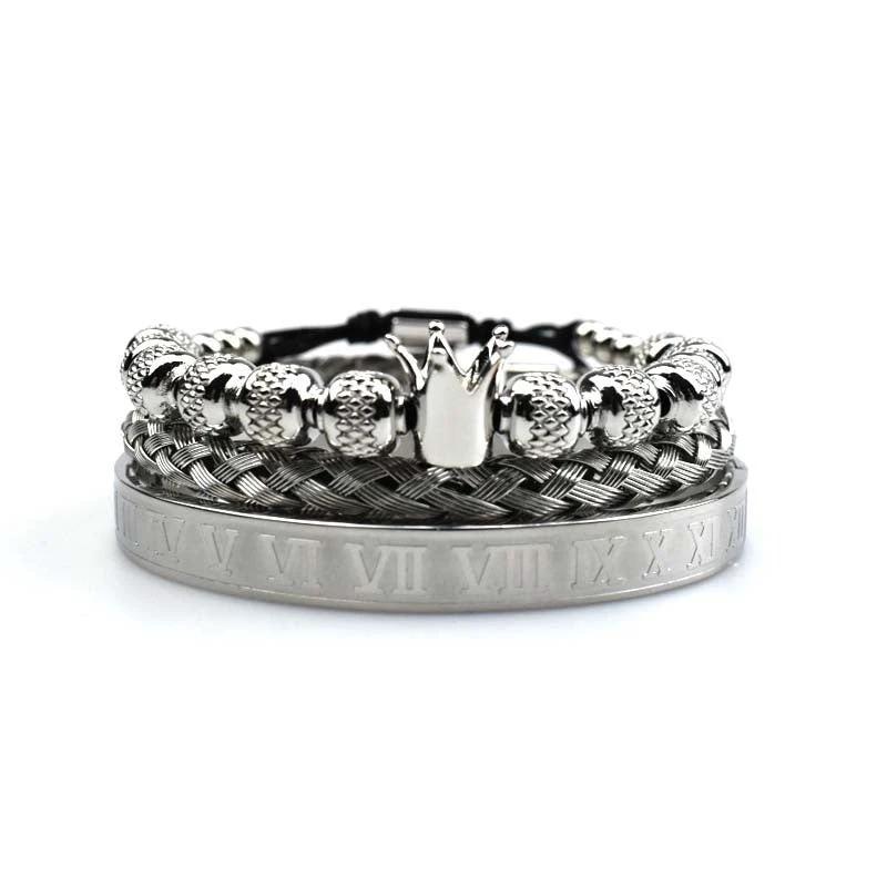 Men's Roman Royal Crown Charm Stainless Steel Adjustable Bracelet