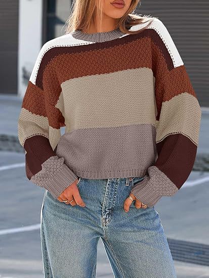 European And American Cross-Border Sweaters, Amazon Color-Blocked Striped New Style Pullover Lazy Style Sweater, Autumn And Winter Fashion Casual Top