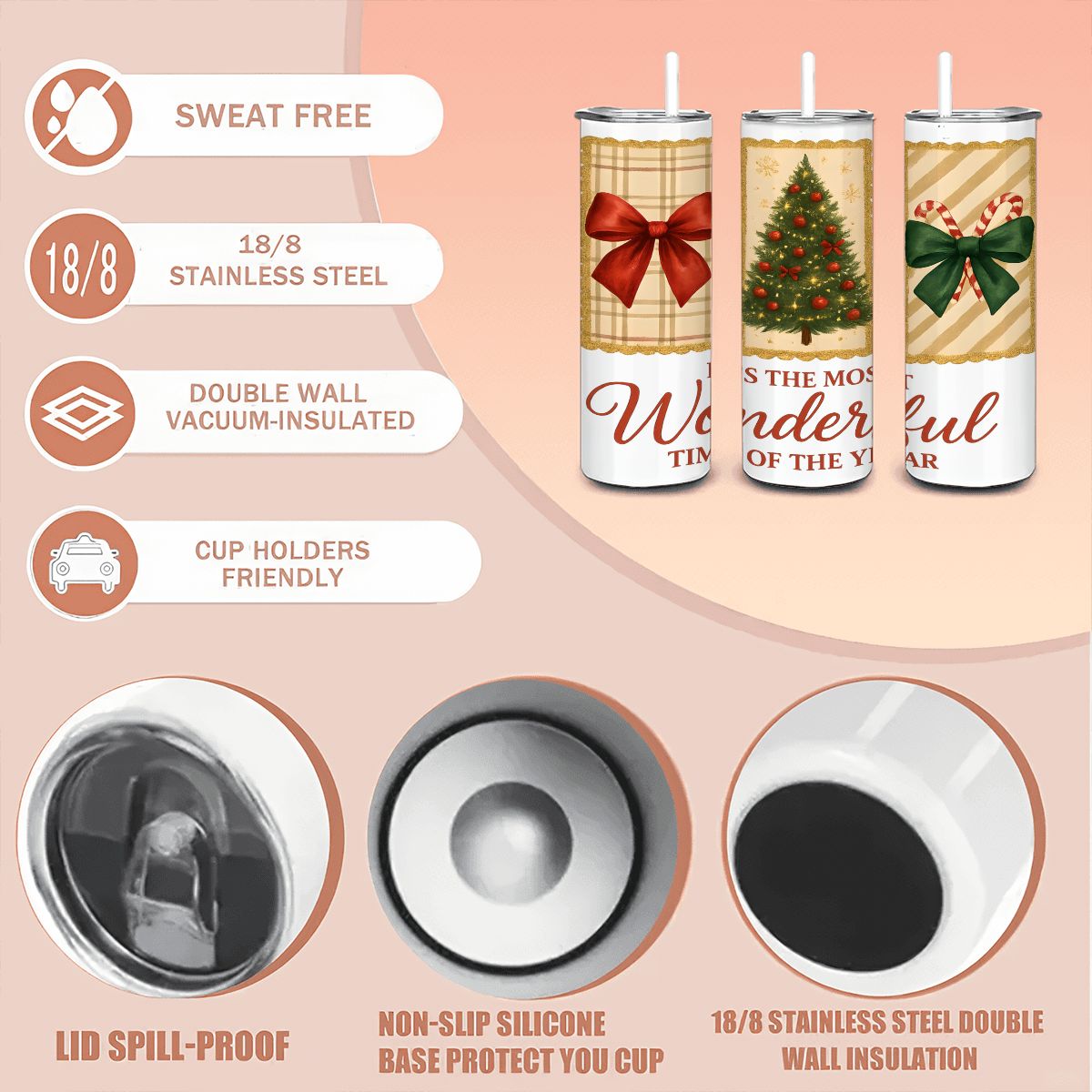 It's the Most Wonderful Time of the Year 20oz Straight Stainless Steel Tumbler with Straw(Made in USA)