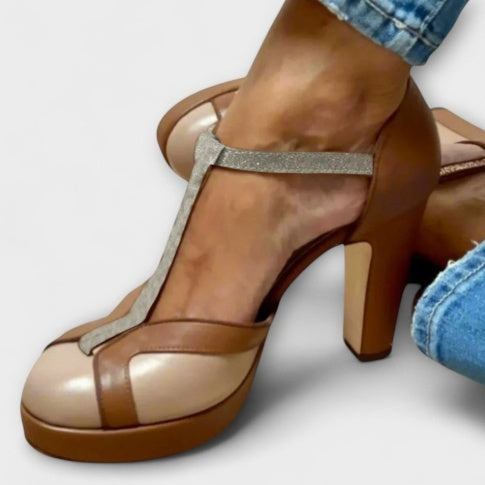 Women's High-Heel Thick Bottom T-Shaped Buckle Pumps