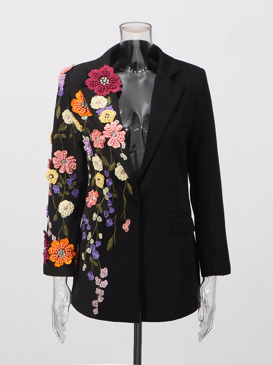 Elegant Three-dimensional Floral Embroidered Blazers