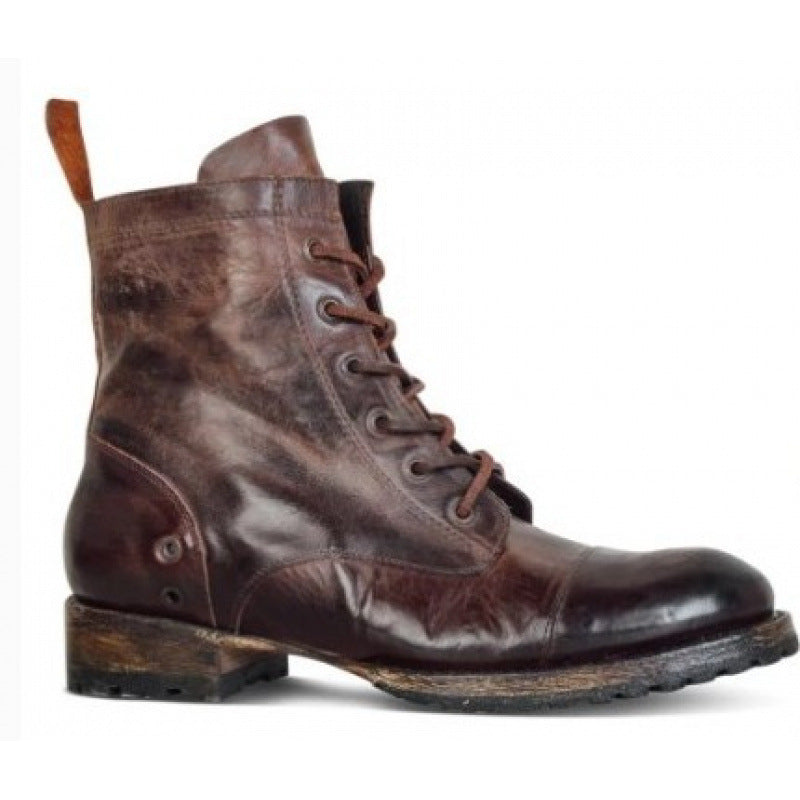 Retro Lace-Up Round-Toe Boots