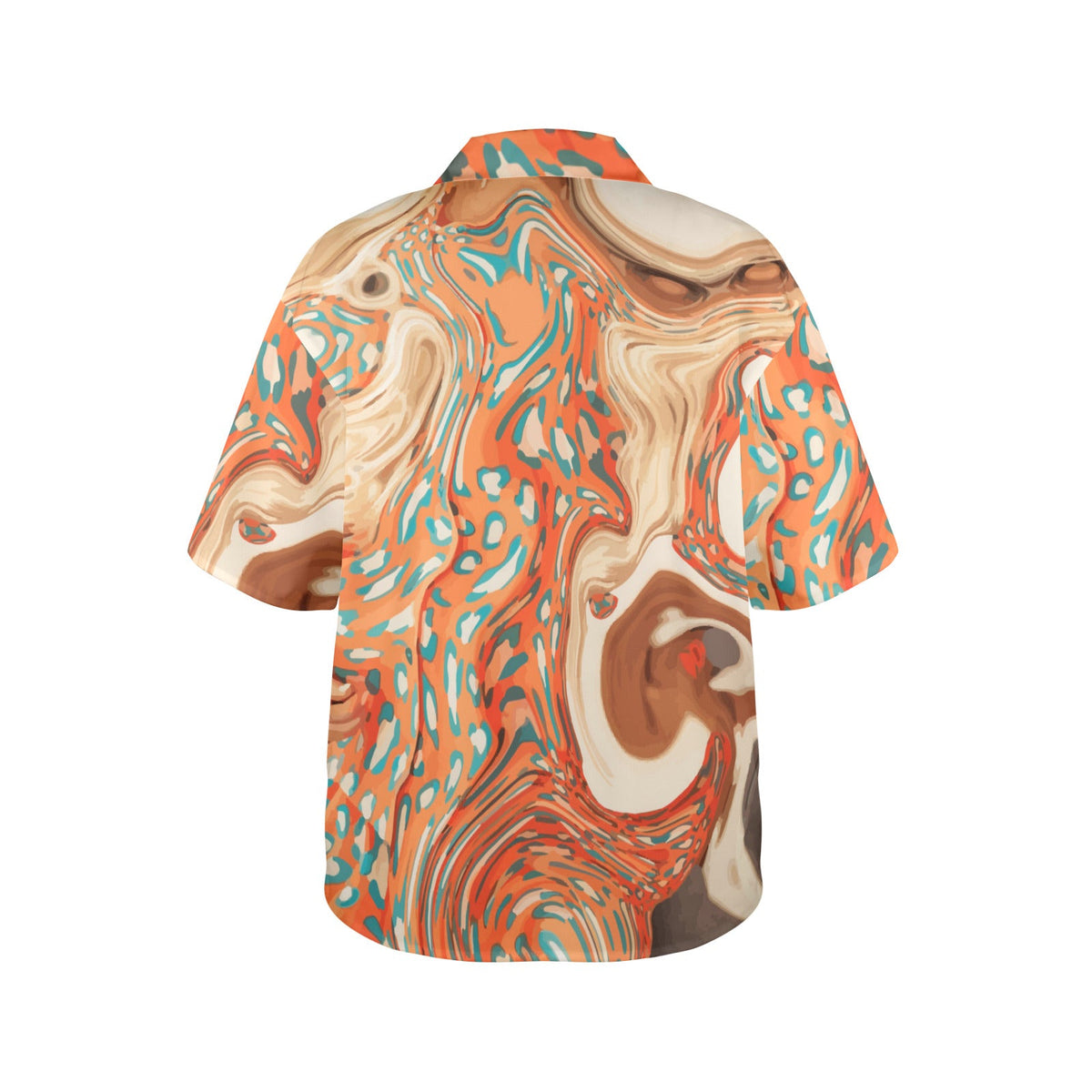 Women's Orange Marble Printed Hawaiian Shirt (Made in USA)