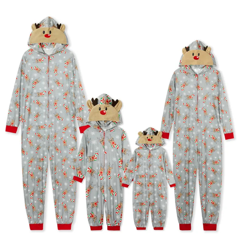 Fashionable Hooded Christmas Print Jumpsuit - # BOAA121510001