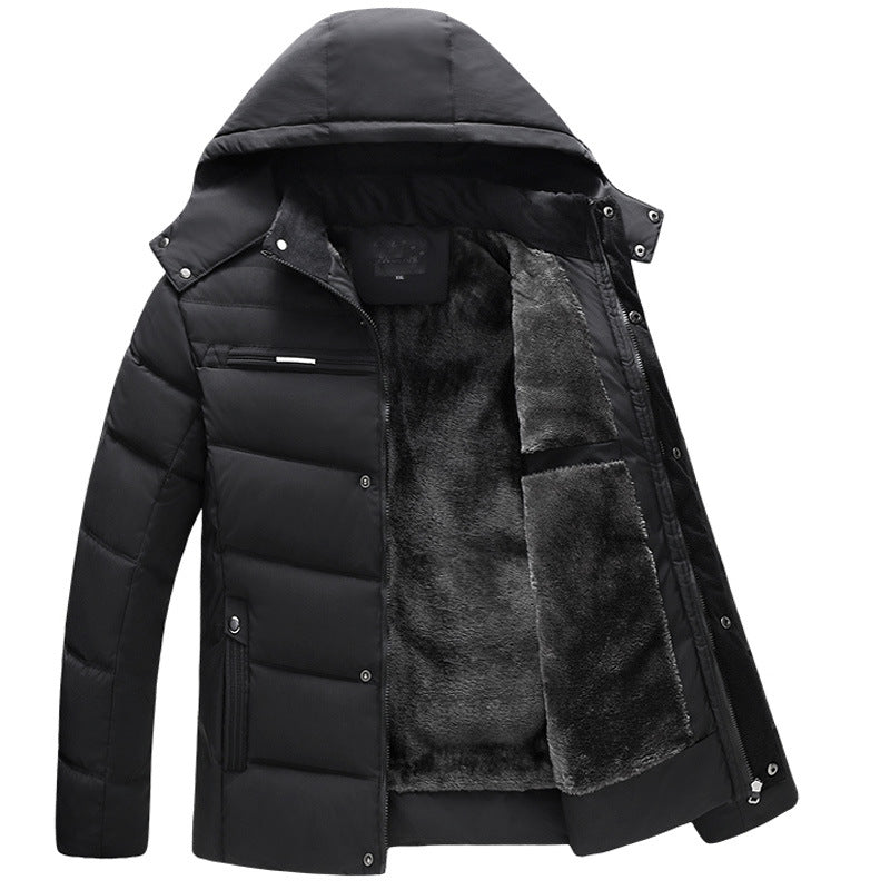 Men's Winter Wool Hooded Jacket with Fleece Lining