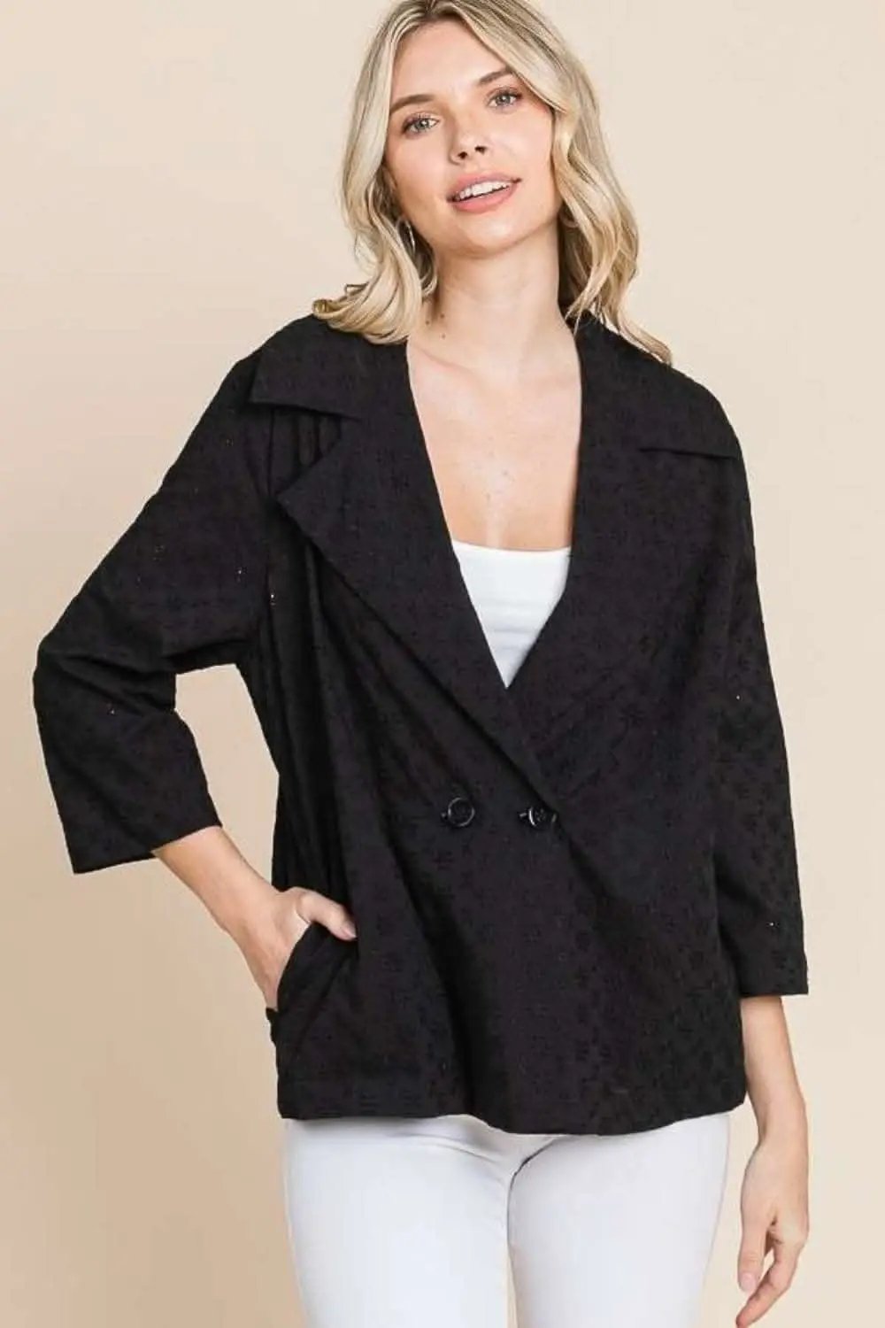 Trendsi Eyelet Detail Fashion Jacket in Black