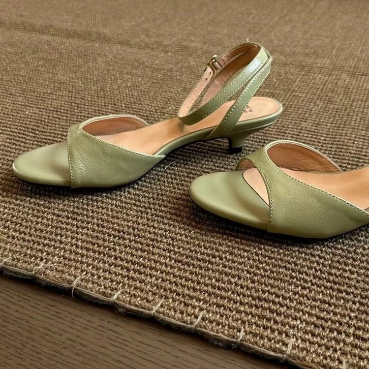 Women's Minimalist Open-Toe Kitten Heel Slingback Sandals