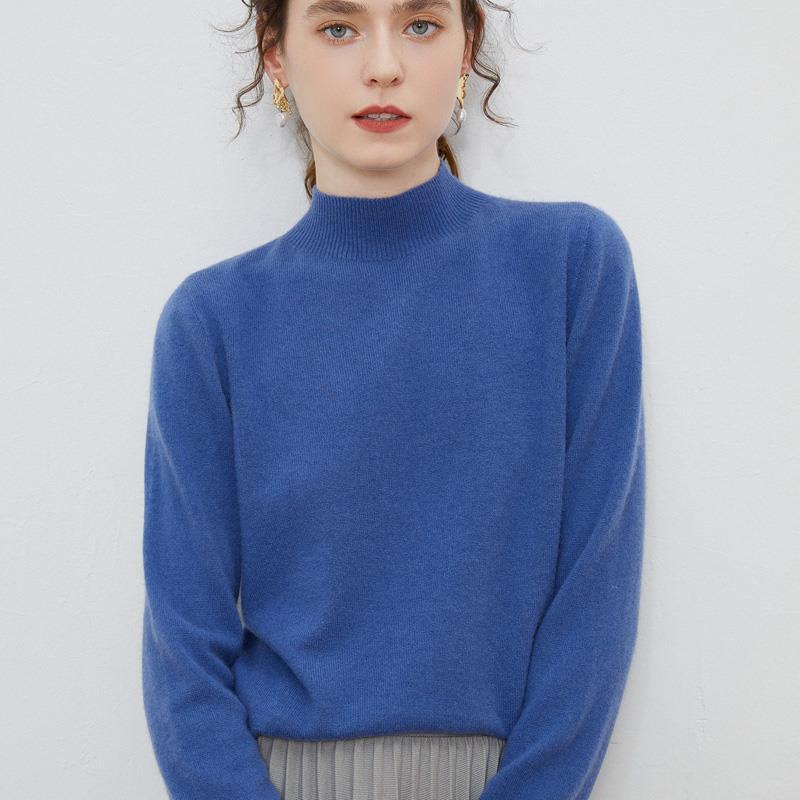 Half-high-neck Solid-color Loose-fit Pullover Knit Sweater