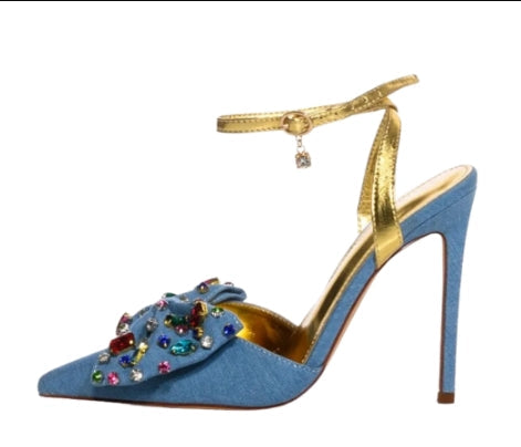 Rhinestone Bowknot Denim Stilettos (One Pair)