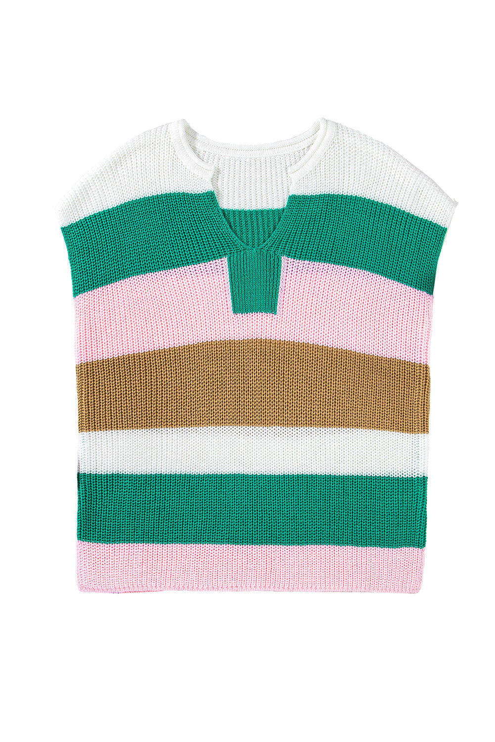 Camiseta de punto con cuello de pico y bloques de color multicolor