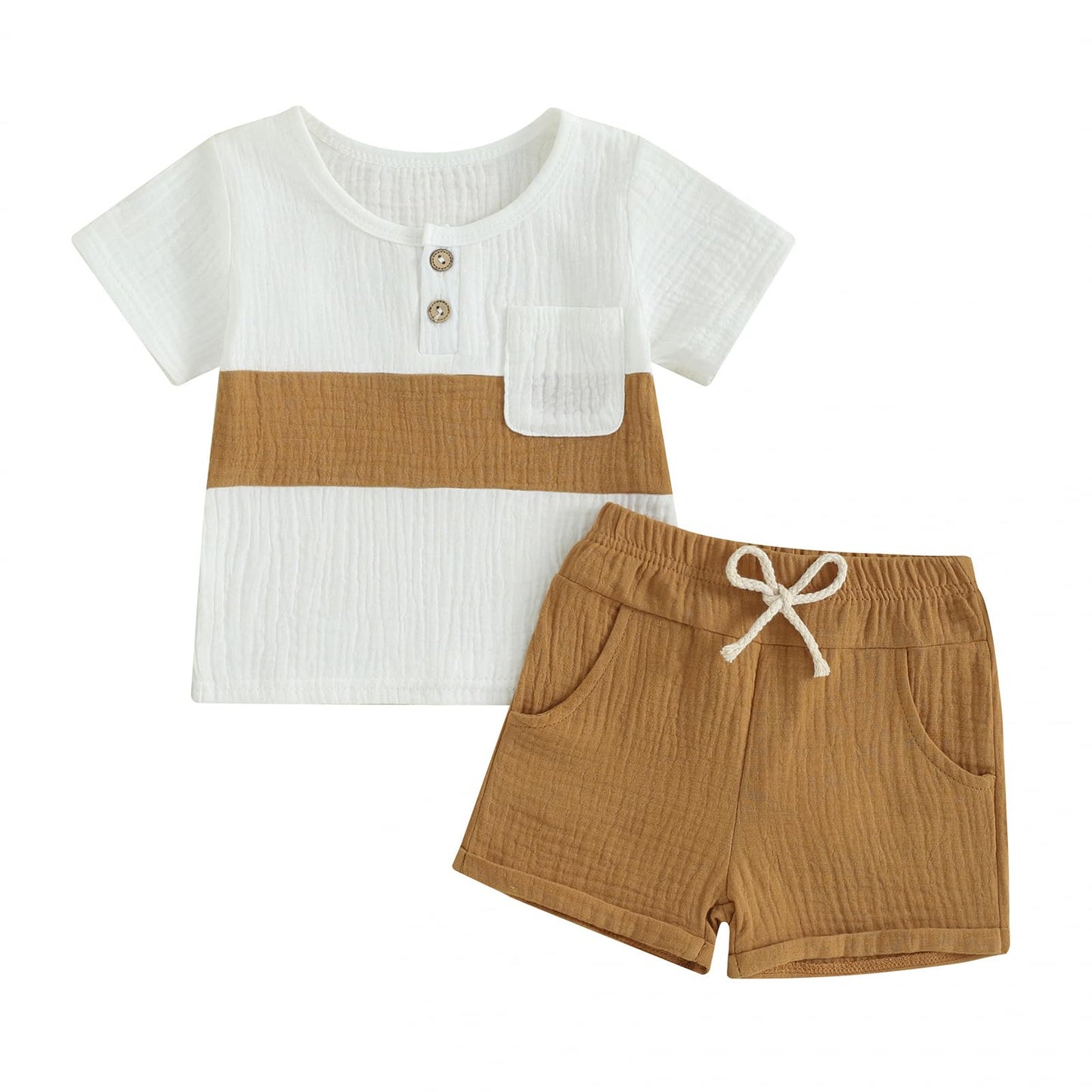 fhutpw Baby Boy Summer Henley Outfit Set | B-Khaki | 18-24 Months - # BAAA51210071