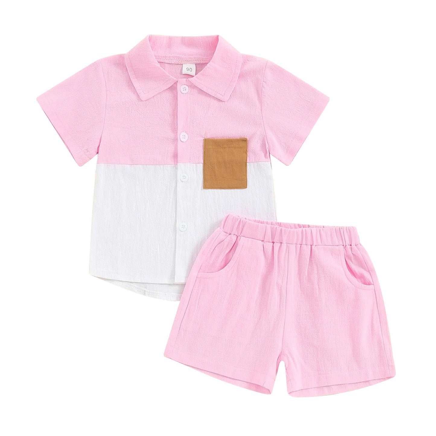 Fhutpw Toddler Boy Summer Outfit Shirt & Short | Sets | Pink | 3-4 Years - # BOAA11310014