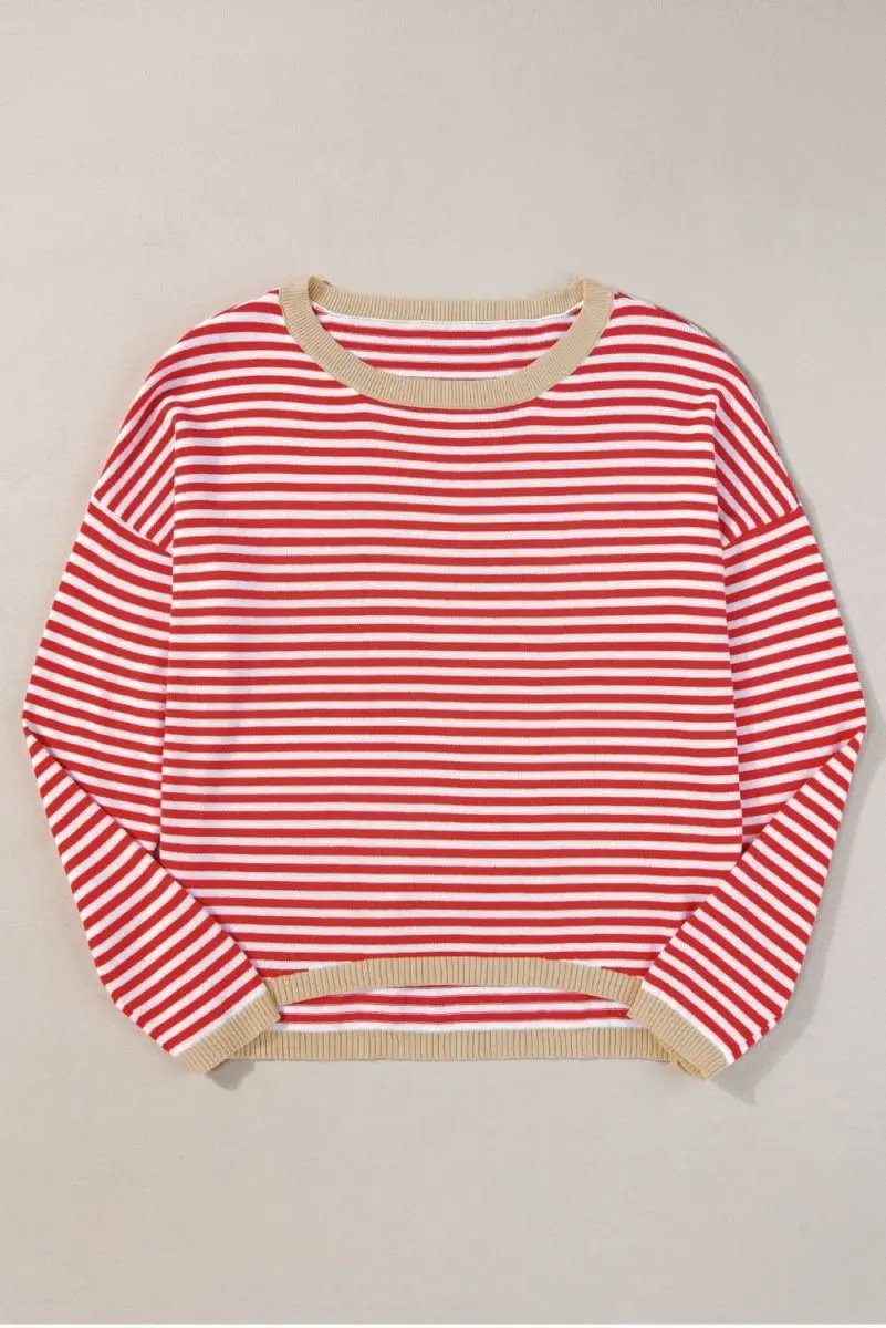 Sweaters Love Salve Red Striped Sweater Women's Daily Casual Knit Top - Soft, Fall Style