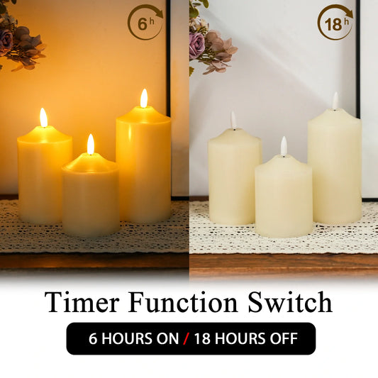 4/5/6inch High 3D Flameless Candles (Set of 3)