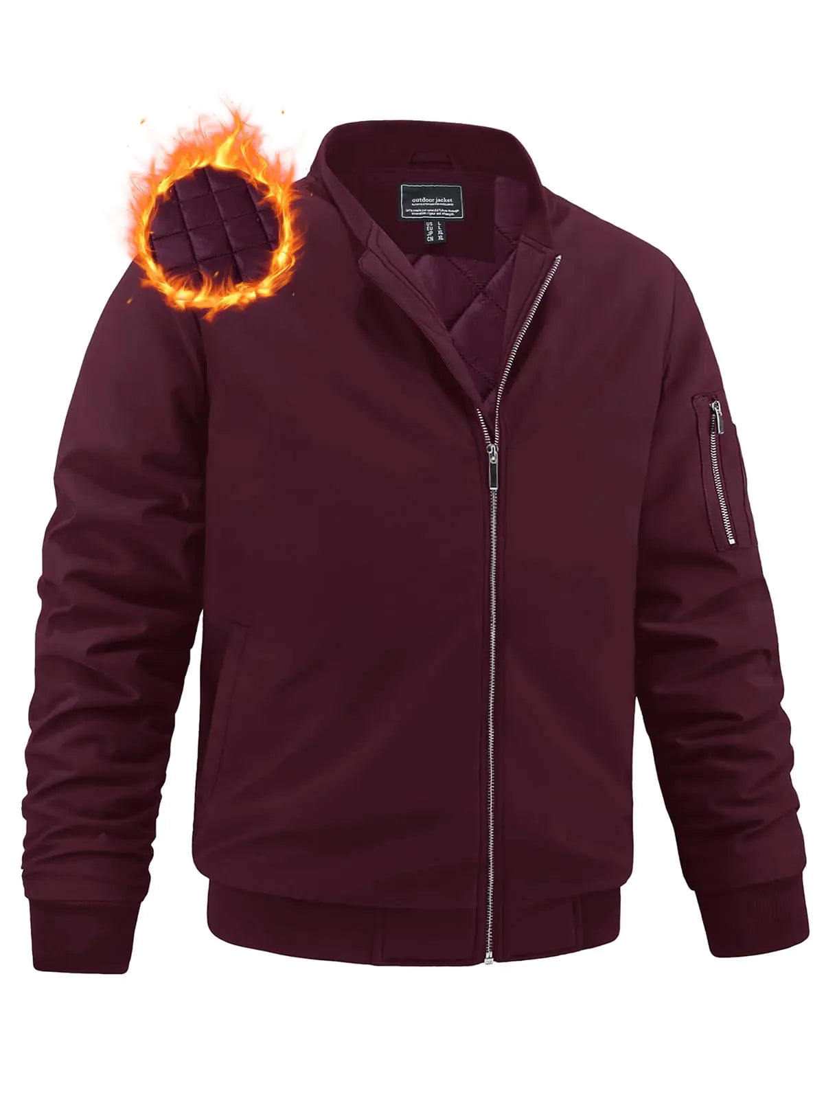 MAGNIVIT Mens Winter Bomber Quilted Jacket Water Resistant Windbreaker Varsity Jacket Outdoor Fashion Coat Red US S