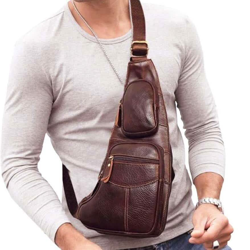 Genuine Leather Chest Bag For Men Leather Shoulder Bag Personality Messenger Bag Casual Bag