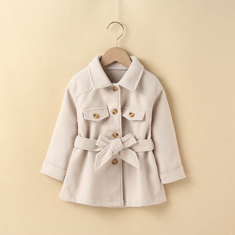 Girls' Korean-style Beige Mid-length Woolen Coat - # GIAA21210039 & BAAA61110017