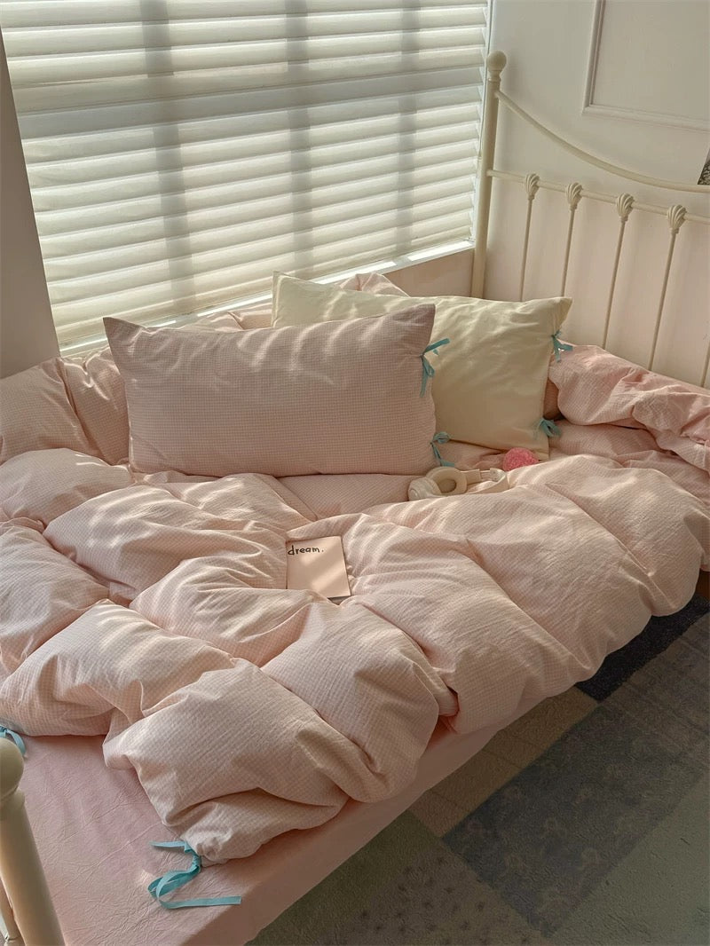 Pastel Pink Gingham Duvet Cover Set