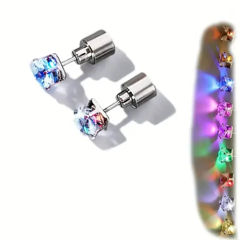 Glowing Rainbow LED Earrings: Color-Changing Ear Drop Pendants with Light-Up Crown Studs