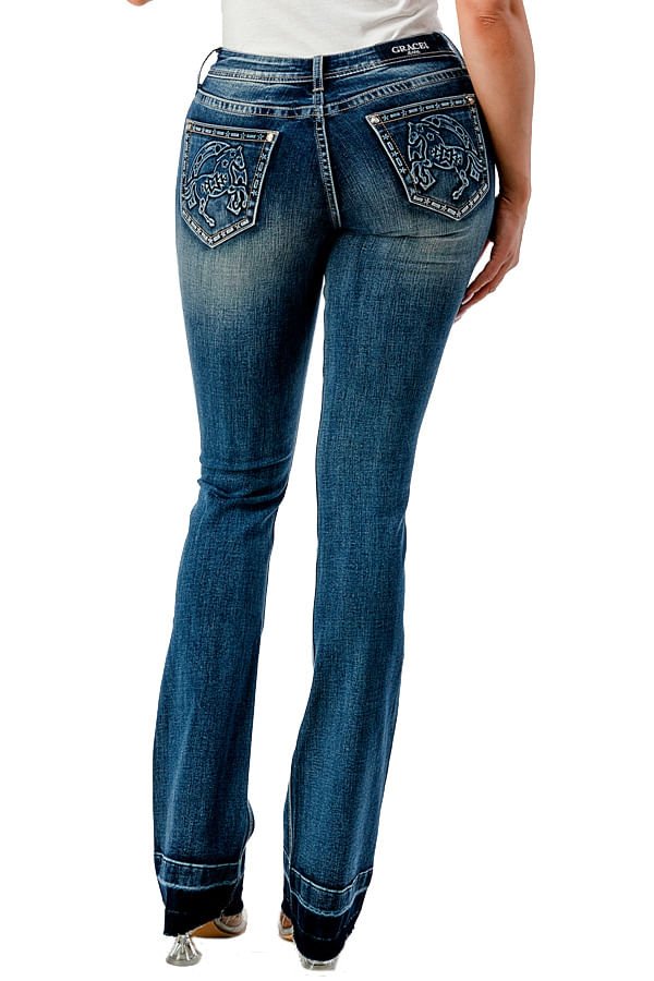 Jeans acampanados de tiro medio con caballo 3D Grace in LA Western para mujer