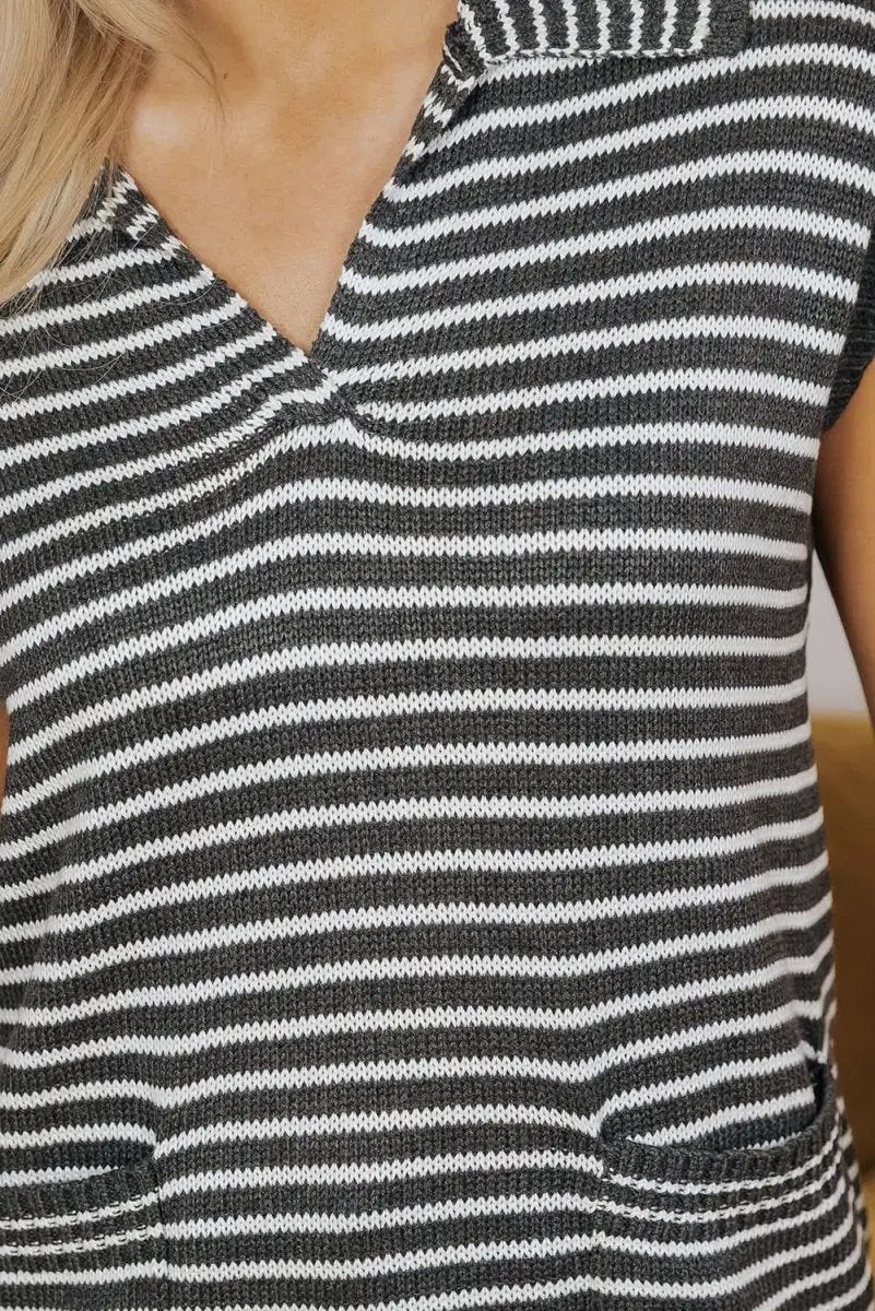 Sweaters Love Salve Gray Stripe Women's Layering Vest Casual Sweater Vest with Pockets