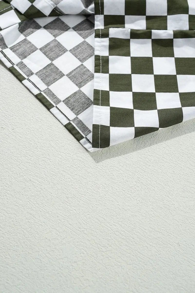 Accessories Love Salve Green Checkered Women's Casual Shirt Spring Style Loose Fit Top