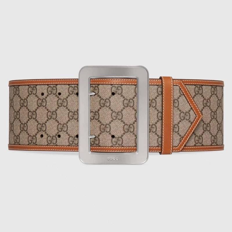 GUCCI Embellished coated-canvas and leather Women belt 'Beige'