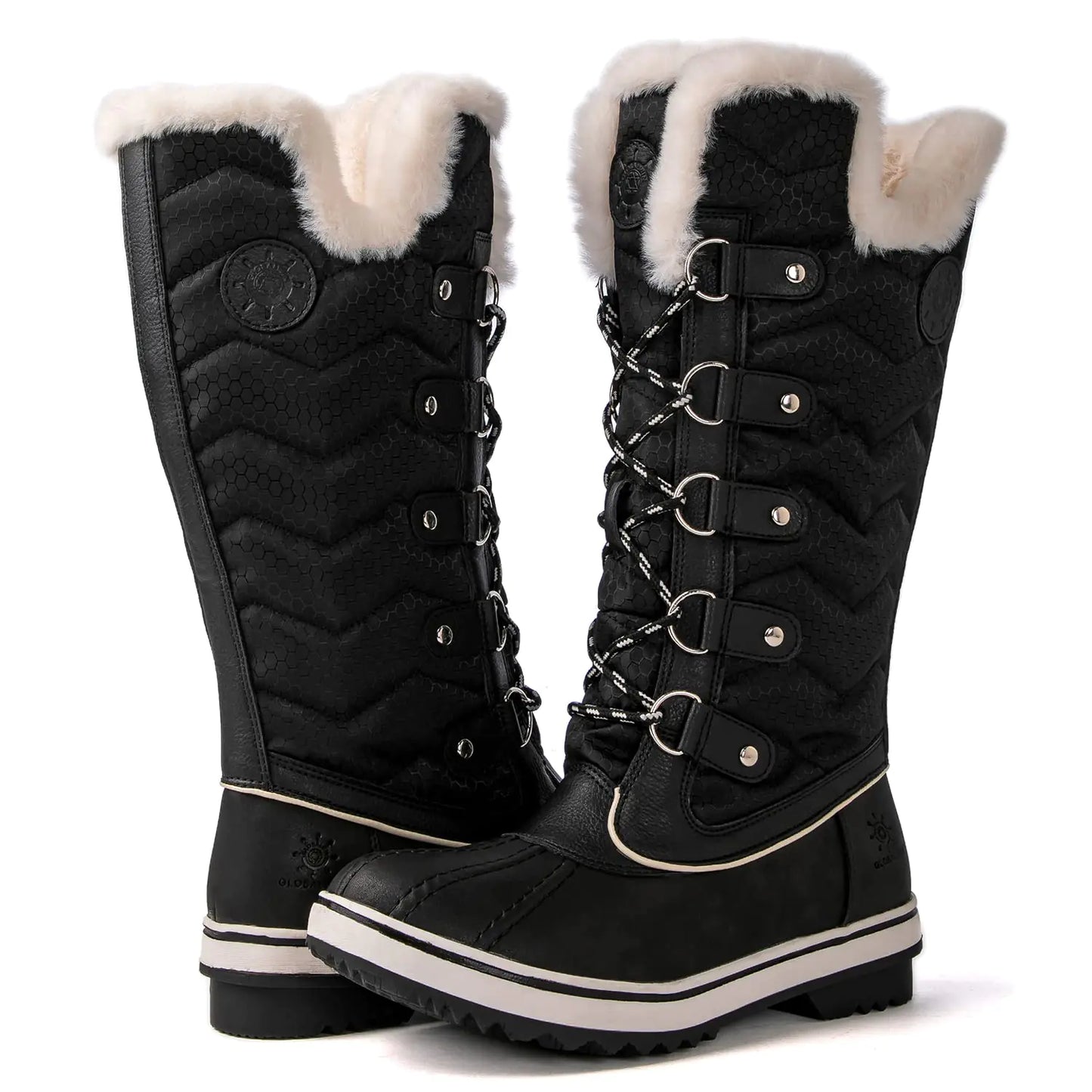 kingshow Womens Globalwin Black Mid Calf Waterproof Winter Boots Non-Slip Snow Boots For Women 8M