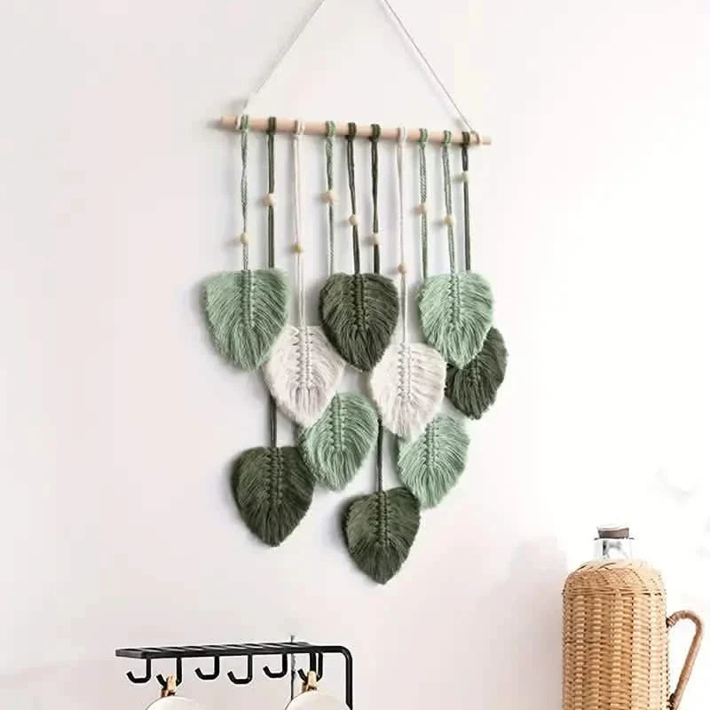Handwoven Cotton Rope Leaf Tapestry