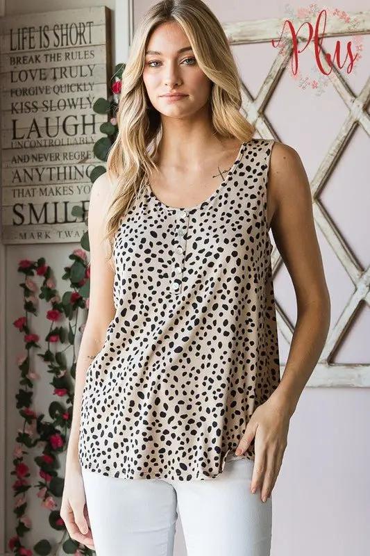 Pants Trendsi Animal Print Top Women's Plus Size Sleeveless Button-Down Top USA Ship