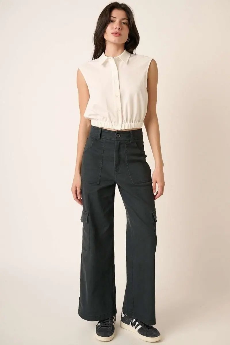 Trendsi High Waist Cargo Pants Women's Streetwear Trousers - Wide Leg & Pockets