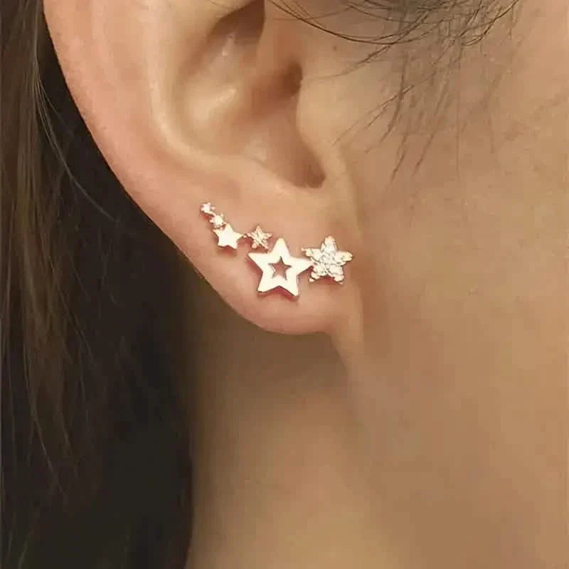 Hollow Star Earrings Zinc Alloy with Rhinestone Accents