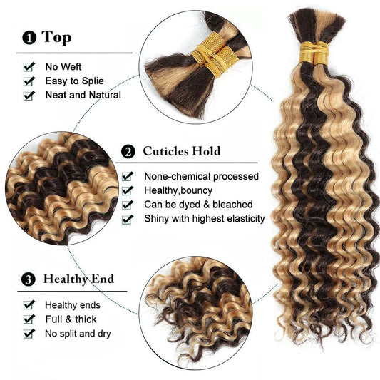 Paquete de Cabello Humano para Trenzar de 20" - Onda Profunda con Mechas P4/27 para Estilos Magníficos