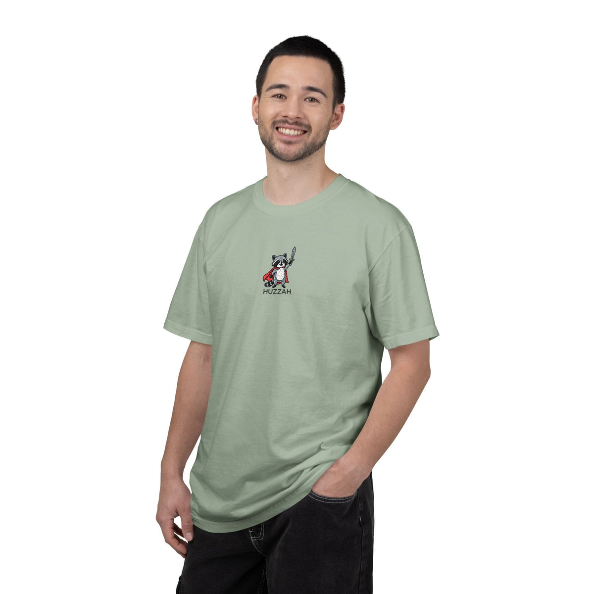 Huzzah Raccoon Embroidery T-Shirt - Comfort Colors