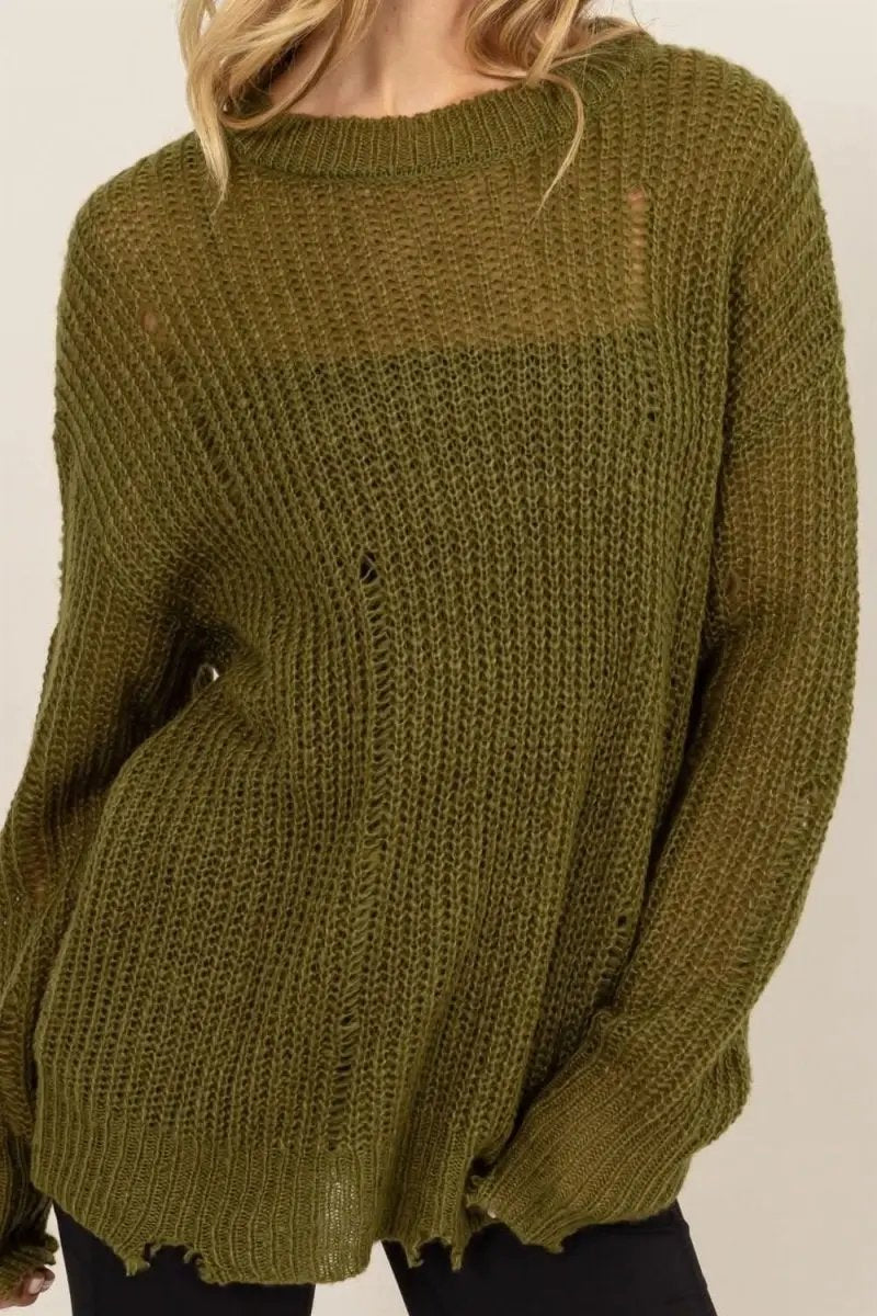 Sweaters Trendsi Distressed Knit Top Women's Casual Long Sleeve Top - Soft, USA Ship