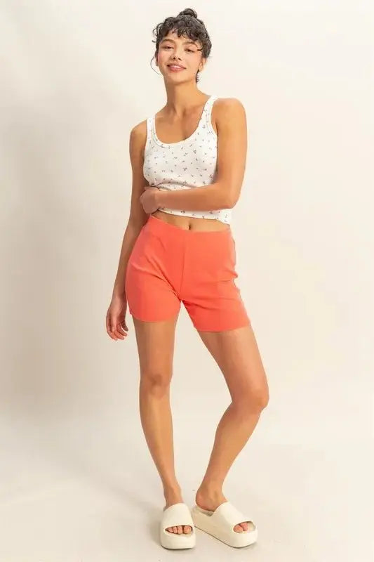 Trendsi Ribbed Biker Shorts Women's Activewear High Waist Fitted USA Ship