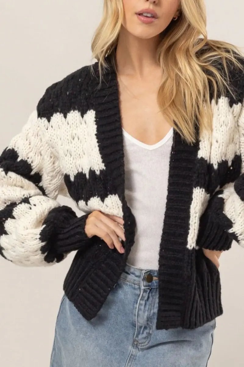 Sweaters Trendsi Scallop Stripe Women's Cardigan Fall Layering Open Front Sweater Soft Knit