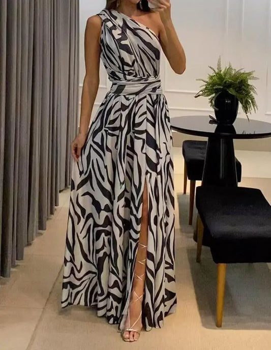 Vestido largo estampado sin mangas con espalda descubierta para mujer