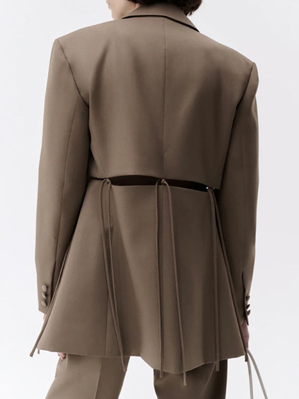 Women's Long Sleeve Blazer - Lapel Collar - Cotton Blend - Casual