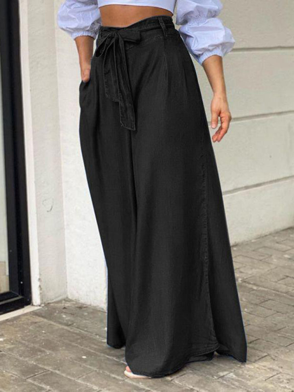High Waisted Denim Maxi Skirt - Strappy Plus Size Long Skirt for Women