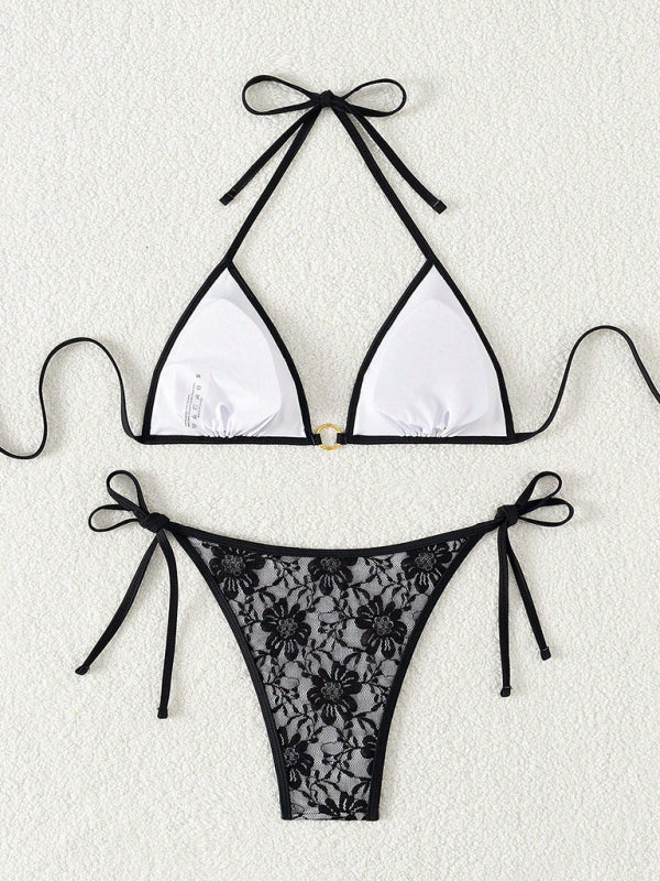 Black lace halter bikini