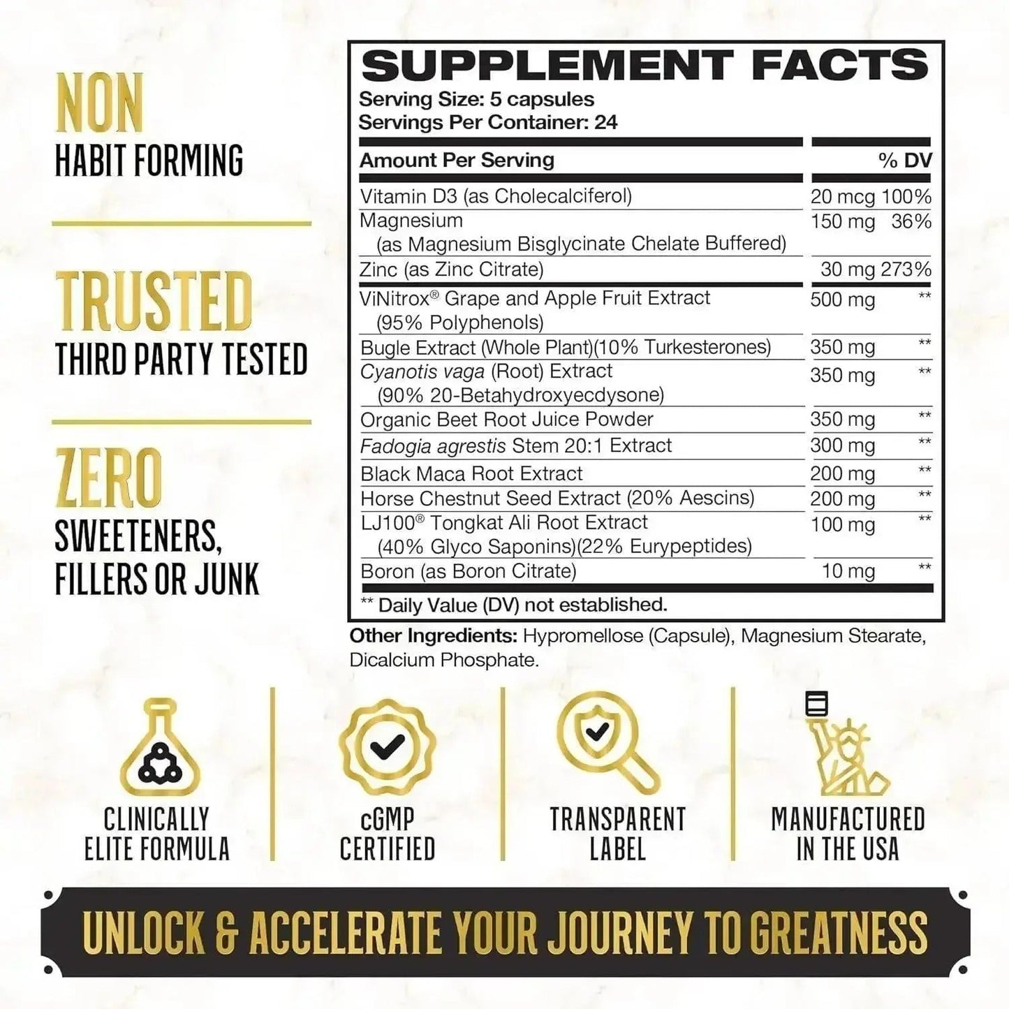 King Maker Suplemento Anabólico 13 en 1 para Hombres para Aumentar la Resistencia, el Crecimiento Muscular Magro y la Recuperación, Potenciador de Óxido Nítrico con Tongkat Ali (LJ100), 120 Cápsulas