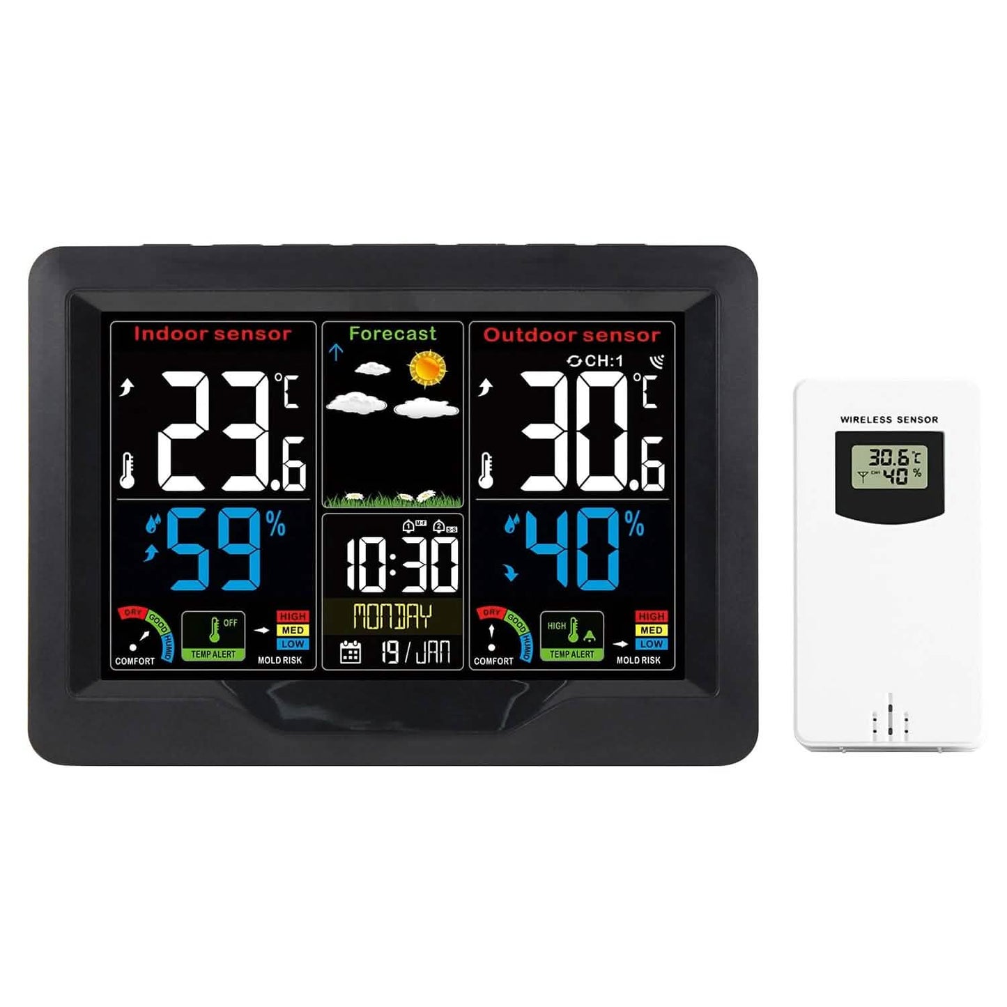 Indoor/Outdoor Thermometer Humidity Weather Forecast Temperature with Backlight