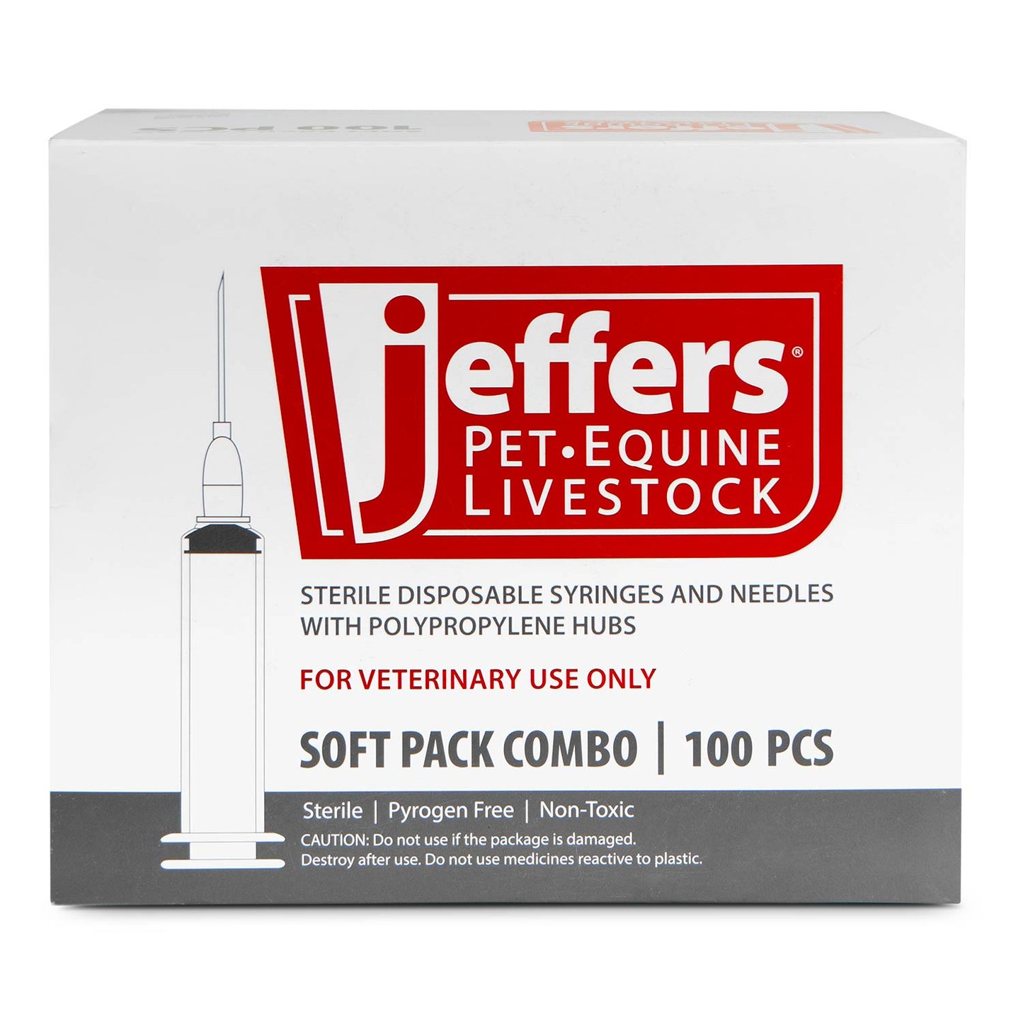 Jeringa/aguja Luer Lock de Jeffers, caja de 100