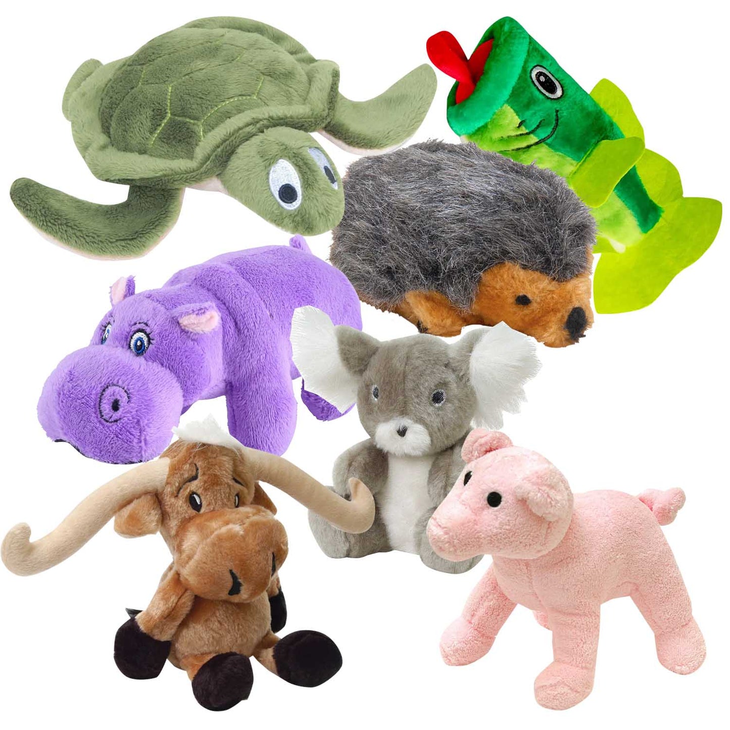 Juguetes para perros Jeffers Plush Animals Share the Love Squeaker, kit de 7 piezas